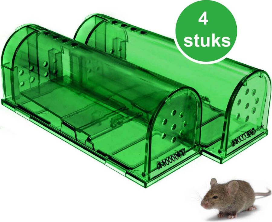 Igor Ecom 4X Diervriendelijke Muizenval – 4 stuks -Muizenverjager – Muizenvallen voor binnen en buiten – Ongedierteval – Mouse trap – Muizenval Groen diervriendelijke muizenval set van 4 diervriendelijke muizenvallen