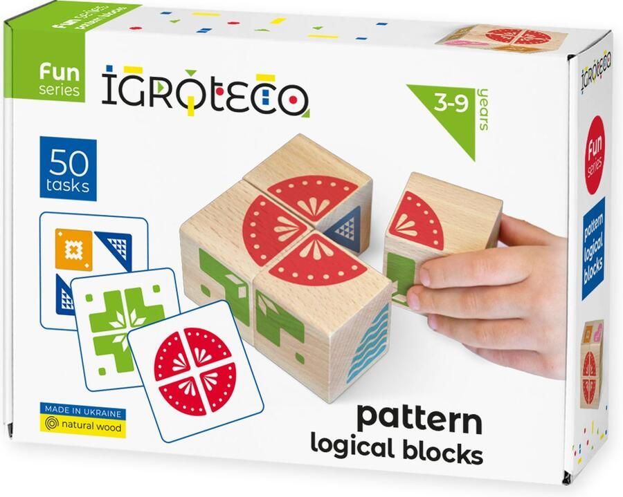 Igroteco Patroon logische blokken van hout gemaakt in de Oekraïne