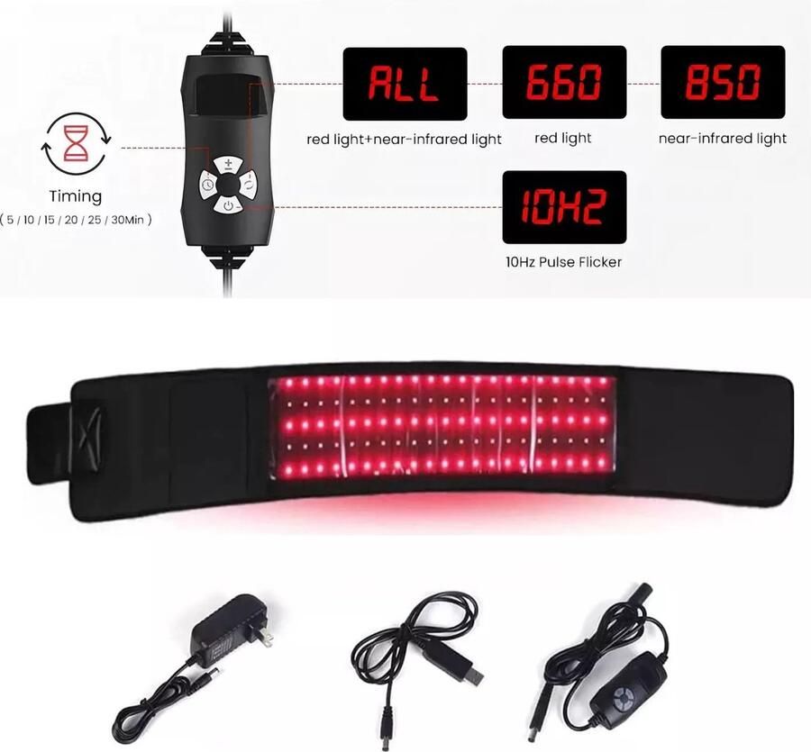 IHealred Infraroodband Infraroodtherapie Infraroodriem Draagbare Infraroodband 105LED Onderrug Schouders Benen Afslankband Warmteband Rood licht therapie Red Light therapy