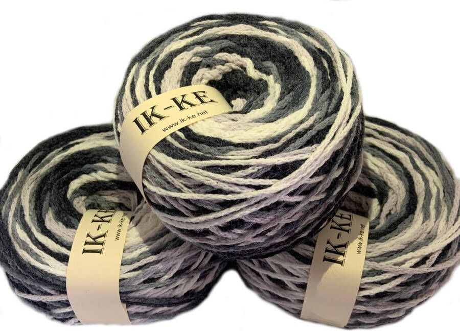 IK-KE patronen IK-KE Garen 50% acryl 50% polyamide Grijs Wit 180m 150gr set van 3 bollen