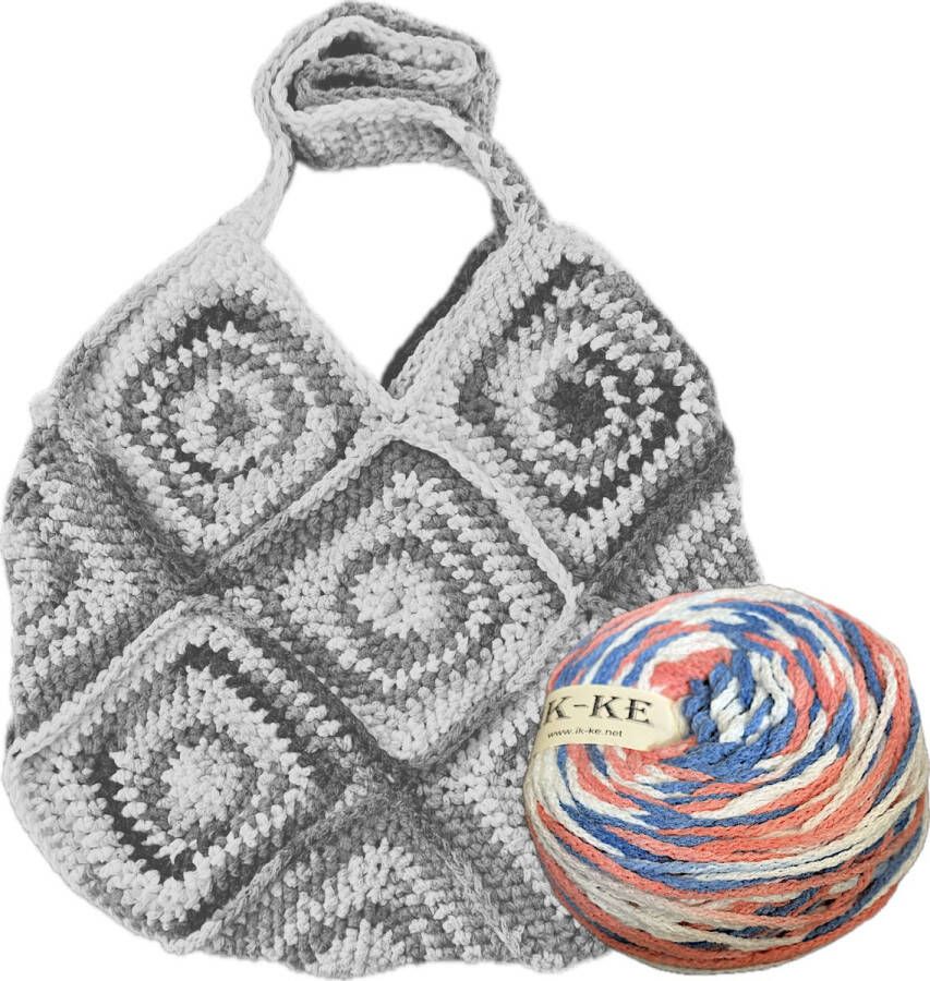IK-KE patronen IK-KE Garen 50% acryl 50% polyamide Wit Blauw Zalm 180m 150gr set van 3 bollen