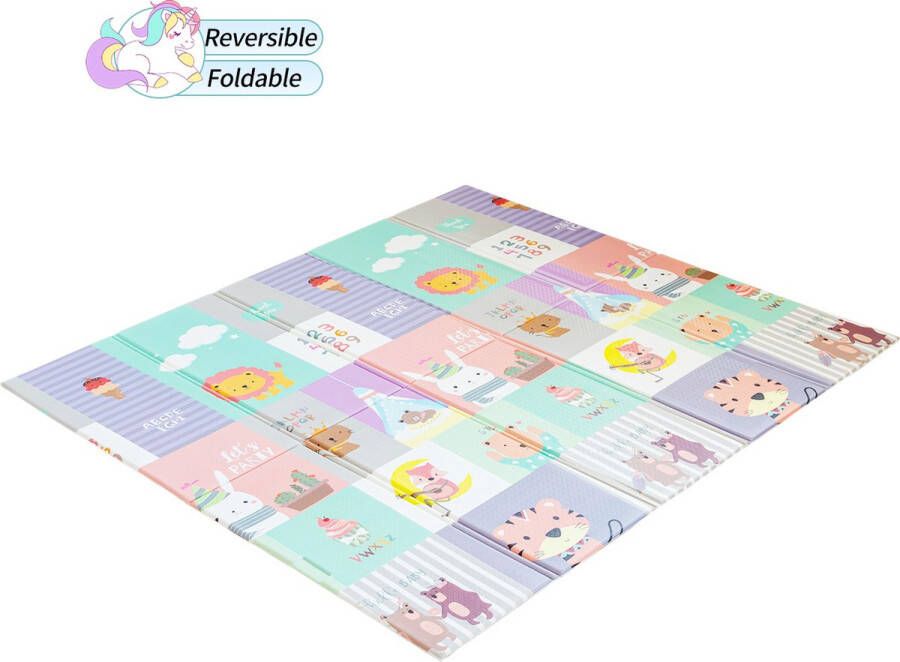 IKIDO Speelmat Baby Kinderen Speelkleed Kind 180 x 200cm 1cm dik Opvouwbaar Dubbelzijdig Waterdicht Dieren en bormen
