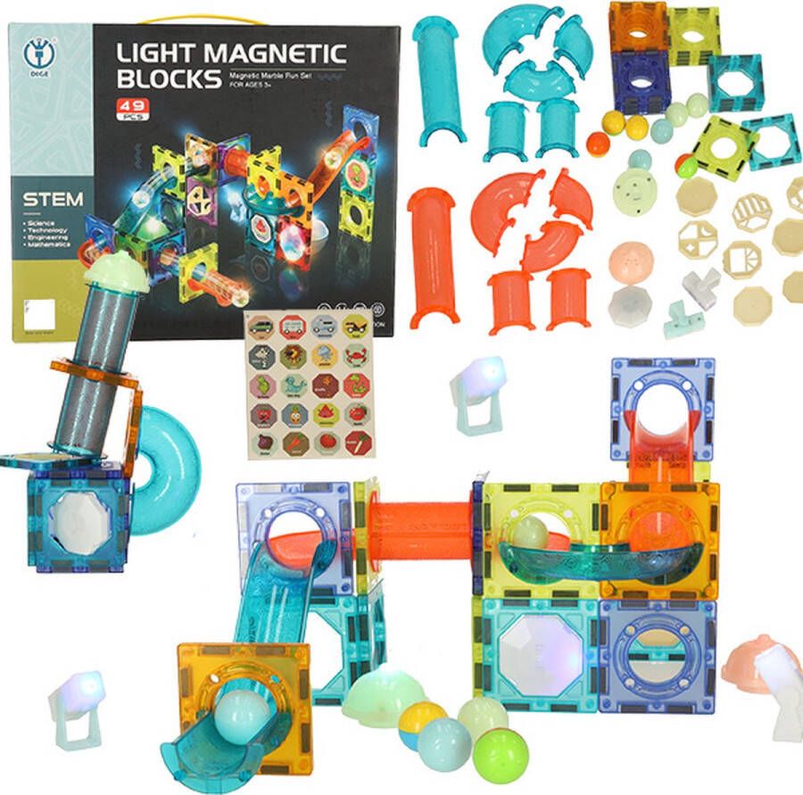 Ikonka 49 delige lichtgevende magnetische knikkerbaan STEM speelgoed Geschikt vanaf 3 jaar