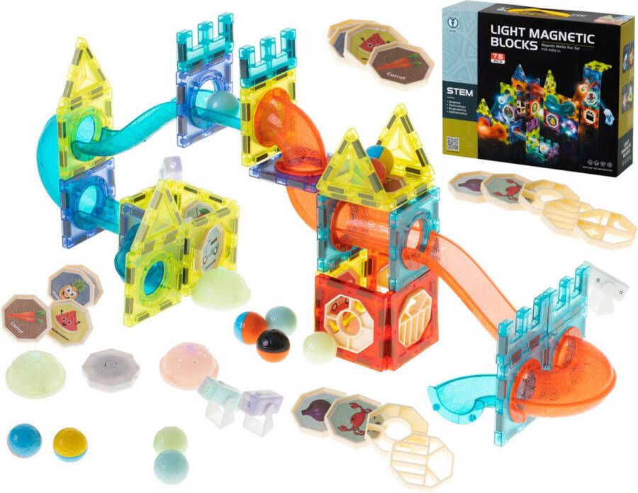 Ikonka 75 delige lichtgevende magnetische knikkerbaan STEM speelgoed Geschikt vanaf 3 jaar