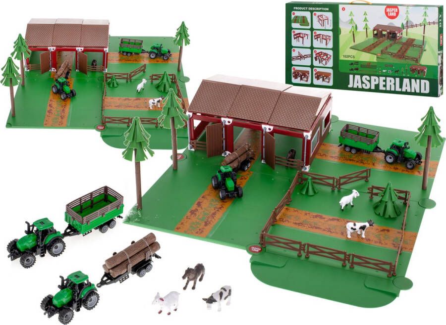IKONKA DIY boerderij bouwpakket 102 delig inclusief tractors dieren en schuur vanaf 3 jaar boerderij speelgoed bouwset speelset
