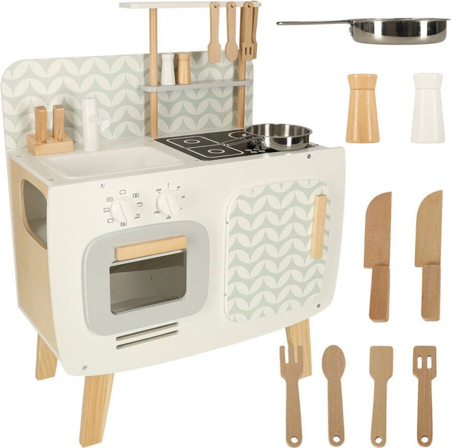 IKONKA Lulilo vintage retro speelkeuken met accessoires Speelgoed keuken met kookplaat wasbak en oven 58 x 72 7 x 29 2 cm