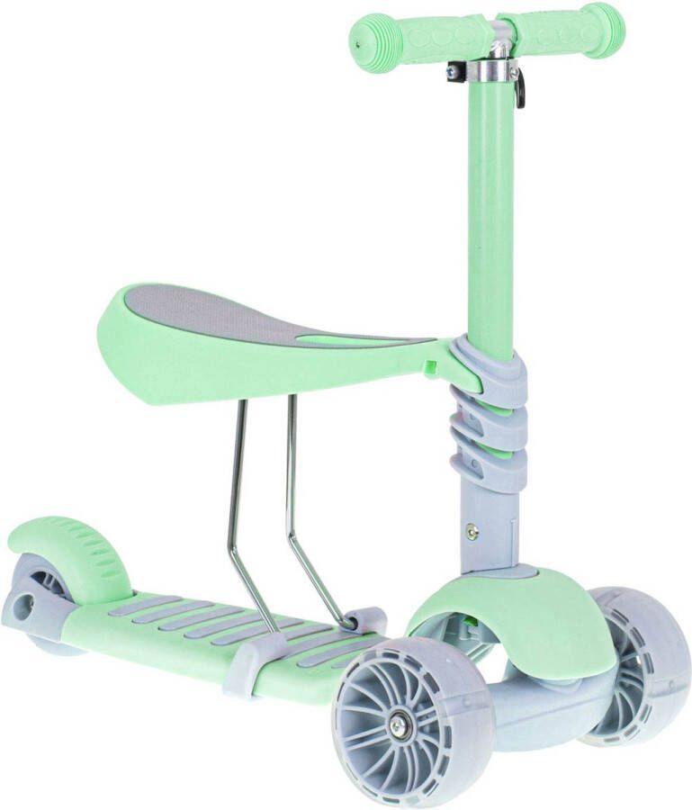 IKONKA Luxe balans 3 in 1 step met zitje driewieler skateboard met lichtgevende wielen tot 20kg mint groen vanaf 3+ jaar