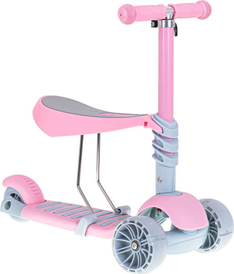 Ikonka Luxe balans 3 in 1 step met zitje driewieler skateboard met lichtgevende wielen tot 20kg roze vanaf 3+ jaar