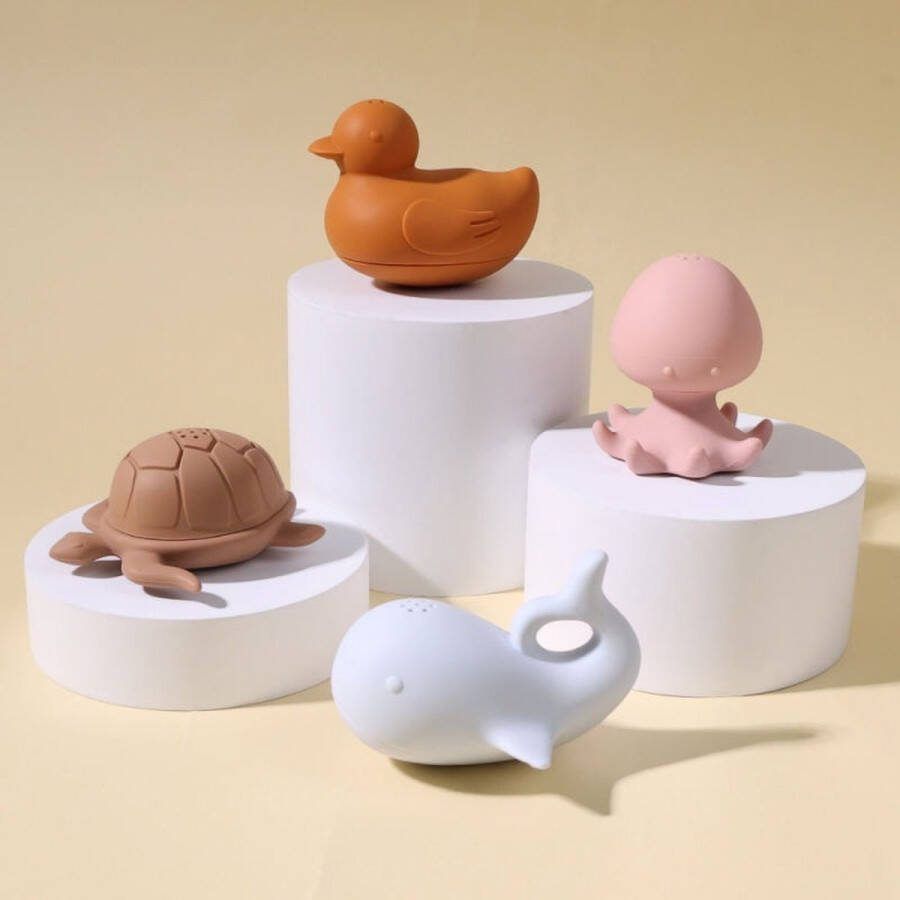 Il Bambini set van 4 siliconen badspeeltjes BPA vrij walvis octopus schildpad eend badspeelgoed schimmelvrij