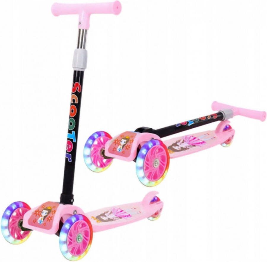 ILFAshopping Kinderstep met 3 lichtgevende wielen – Kick step voor kinderen van 3 t m 12 jaar – Led scooter Led step- Verstelbaar Roze