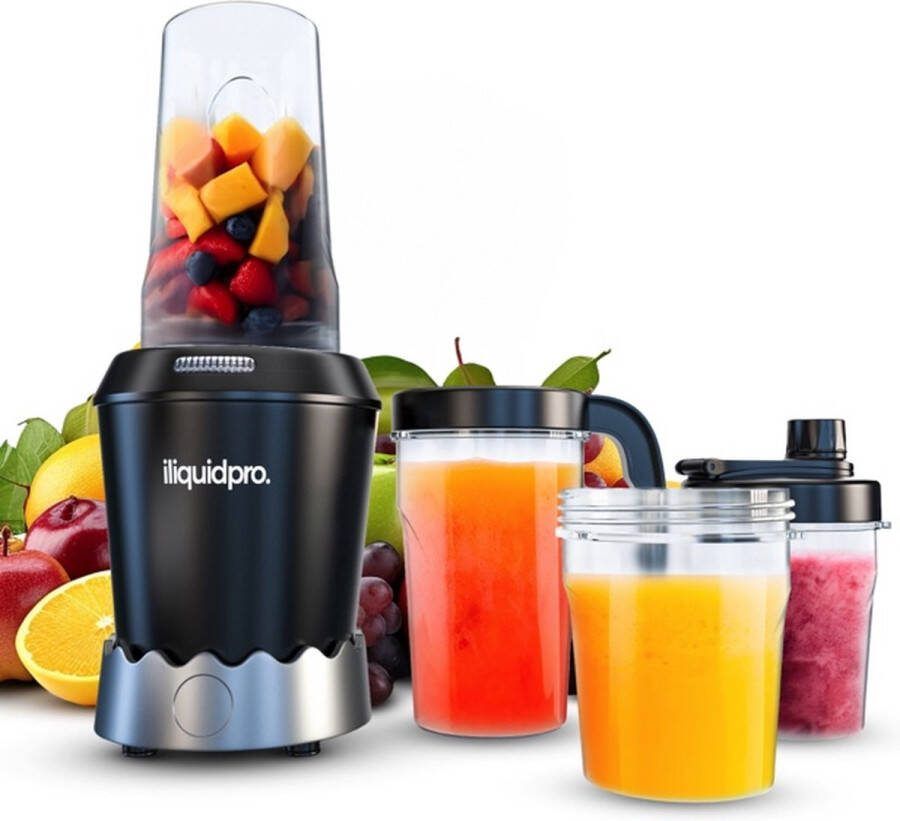Iliquidpro Blender incl. To Go Bekers 1000W 7-delig Smoothie maker Zwart