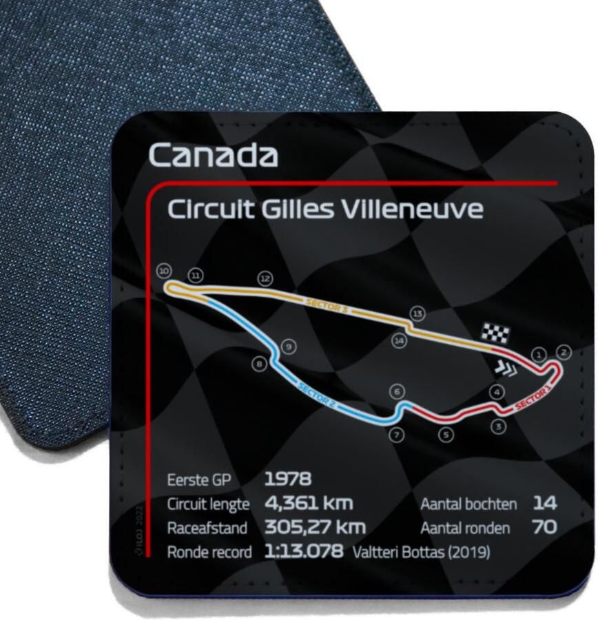 ILOJ onderzetter Formule 1 circuit Canada Circuit Gilles Villeneuve 2022 vierkant