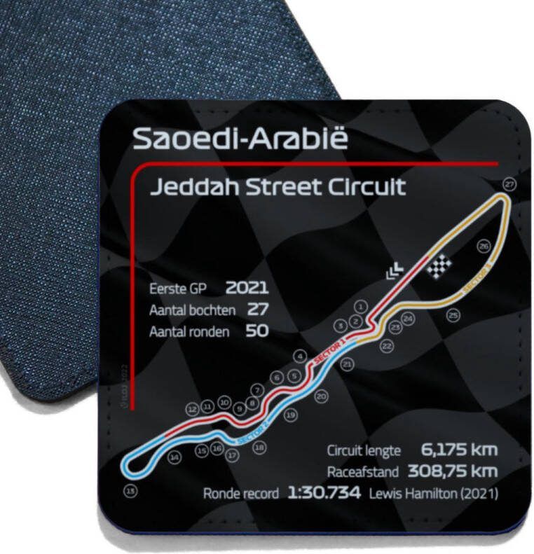 ILOJ onderzetter Formule 1 circuit Saoedi-Arabië Jeddah Street Circuit 2022 vierkant