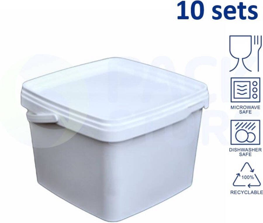 Ilsen 10 x witte emmer vierkant met deksel 3 5 liter met garantiesluiting geschikt voor diepvries en vaatwasser 100% recyclebaar