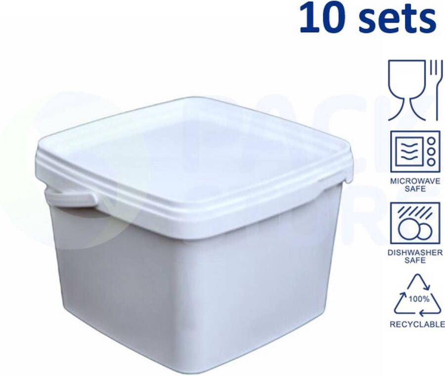 Ilsen 10 x witte emmer vierkant met deksel 3 5 liter met garantiesluiting geschikt voor diepvries magnetron en vaatwasser 100% recyclebaar