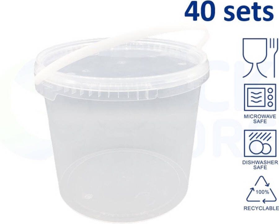 Ilsen 40 x emmer rond met deksel 5 liter met garantiesluiting transparant geschikt voor diepvries magnetron en vaatwasser 100% recyclebaar