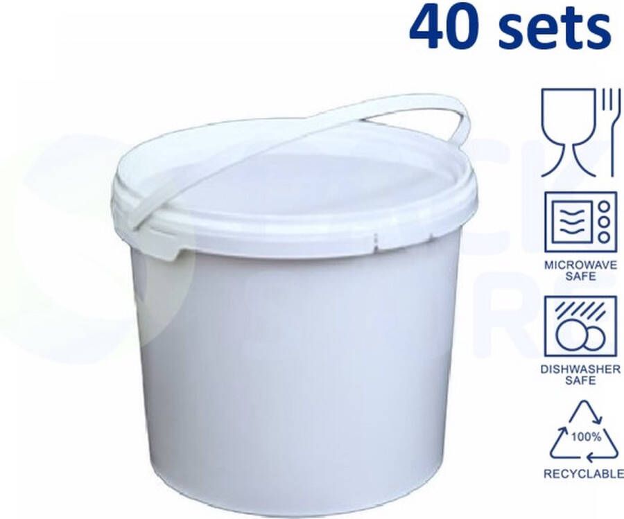 Ilsen 40 x witte emmers rond met deksel 5 liter met garantiesluiting geschikt voor diepvries magnetron en vaatwasser