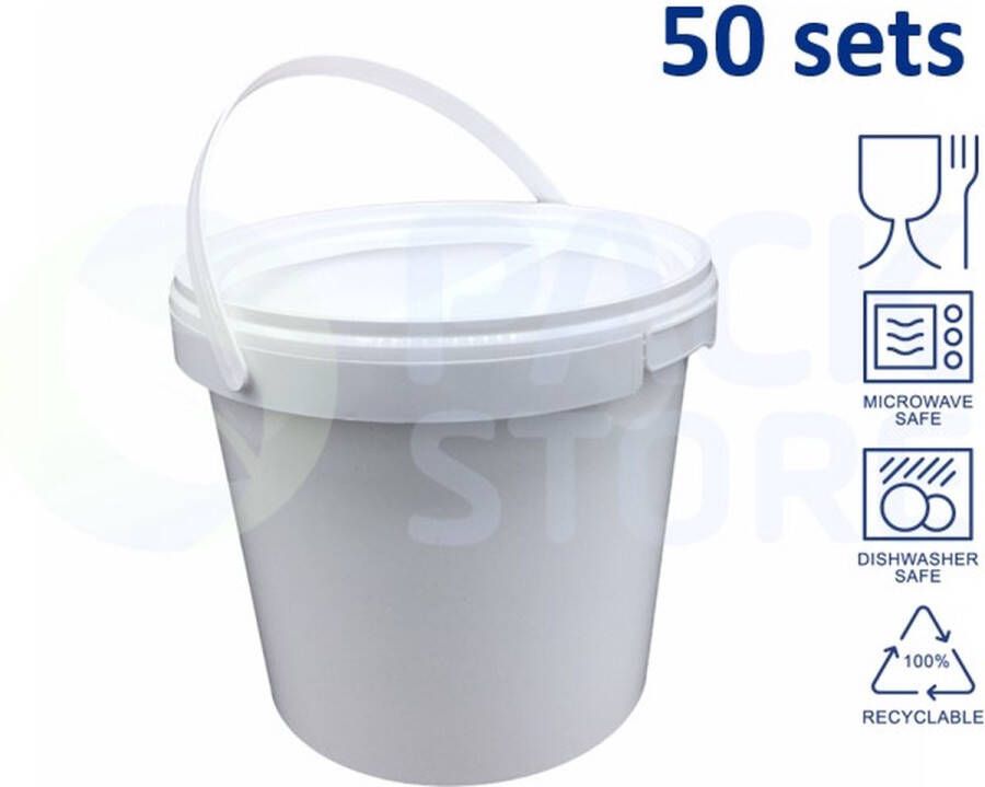 Ilsen 50 x witte emmer rond met deksel 2 5 liter met garantiesluiting geschikt voor diepvries magnetron en vaatwasser 100% recyclebaar
