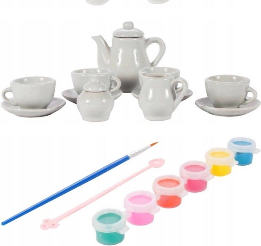Ilso Doe-Het-Zelf Servies Beschilderen Pakket Keramisch Speelgoed servies DIY kopjes schotels theekan suiker pot melk kan