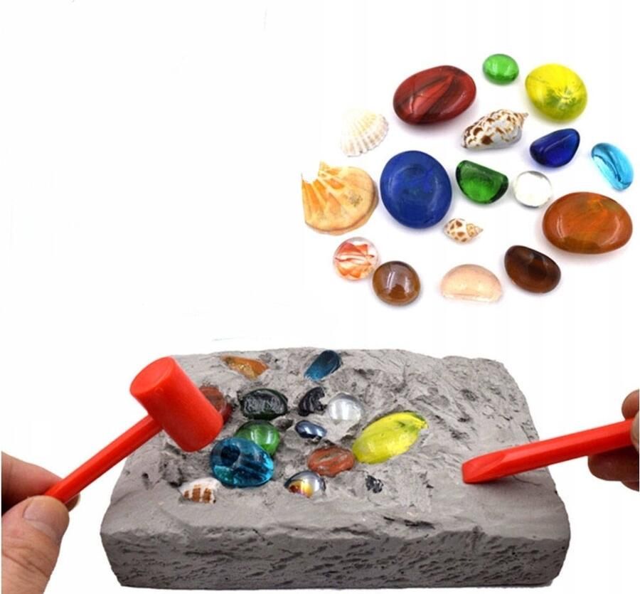 Ilso archeologisch opgravingsset opgraven met beitel hamer en kwastje 17 opgraaf stenen diamanten educatief