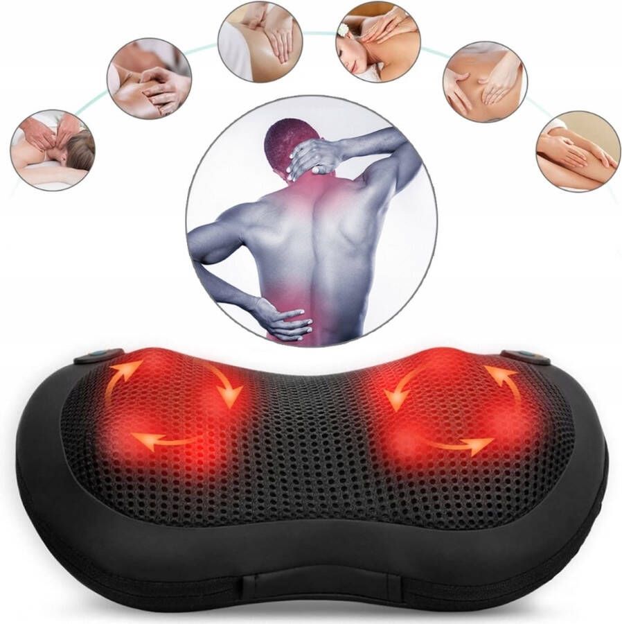 Ilso massagekussen nek en rug Shiatsu nekmassage massage apparaat met warmte functie timer inclusief 12V stekker -zwart