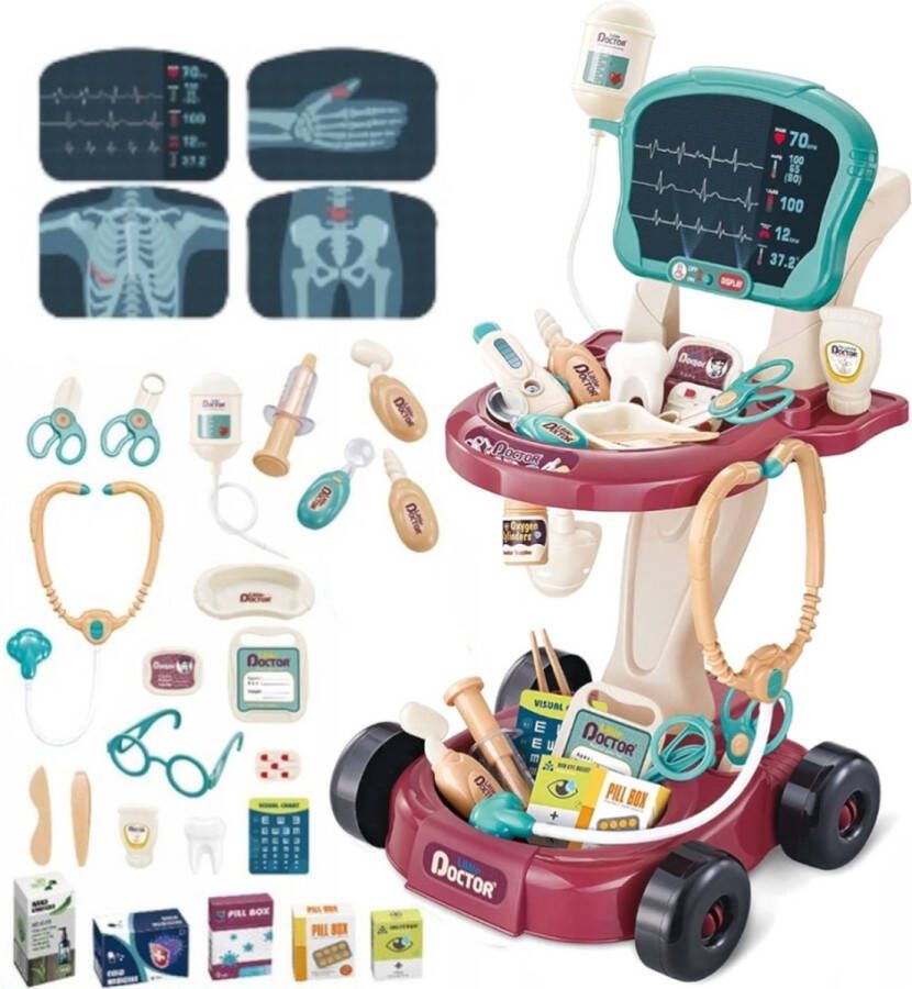 Ilso speelgoed dokters trolley dokter medicijnen hartslag stethoscoop inclusief batterijen