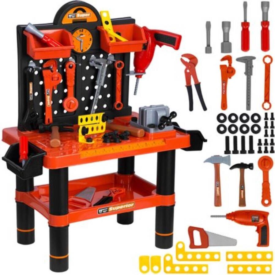 Ilso speelgoed werkbank inclusief gereedschap met werkende boormachine en bankschroef hamer inclusief batterijen