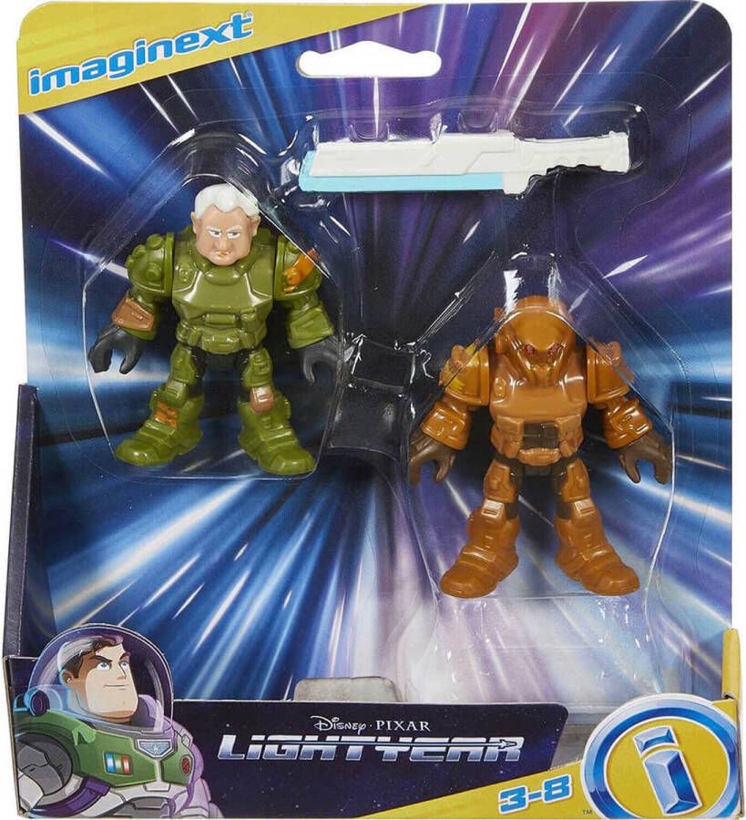 Imaginext Disney Pixar Lightyear Darby Steel en Zap Patrol Speelfiguren set 6 cm groot Inclusief accessoire