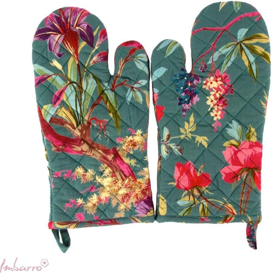 Imbarro Home & Fashion Imbarro Fashion & Home Paradise Ovenwanten Paradise Emerald set of 2 100 % katoen met ophanglus