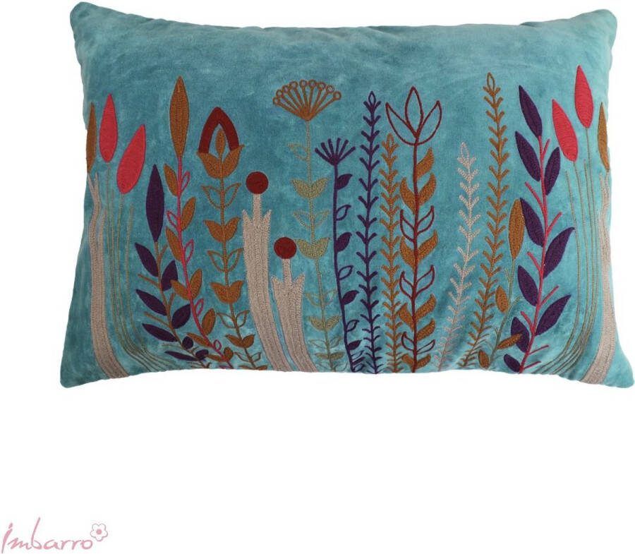 Imbarro Home & Fashion Imbarro- Sierkussen Kussen Velours Blauw Floral Queen 40 x 60 cm