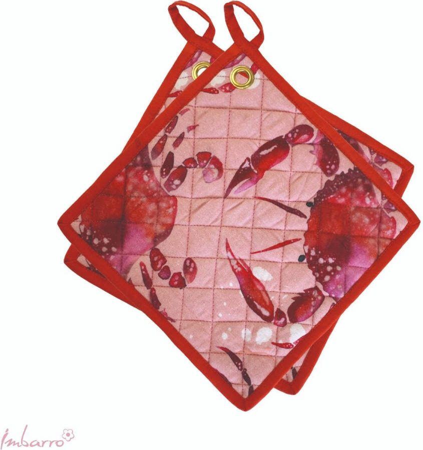 Imbarro Pannenlappen Set 2 stuks 25x25 cm Katoen Crab
