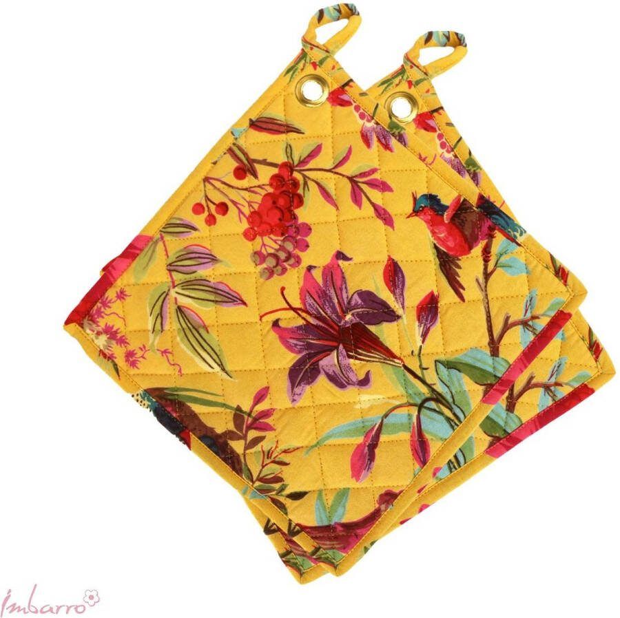 Imbarro Pannenlappen Set 2 stuks 25x25 cm Katoen Paradise Kanarie geel