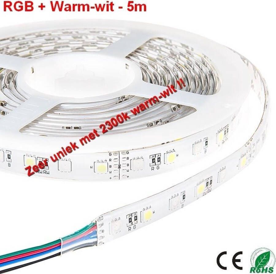 Immers ledlights 5Meter LEDstrip RGB en Gold Warm-wit 300 smd -IP65