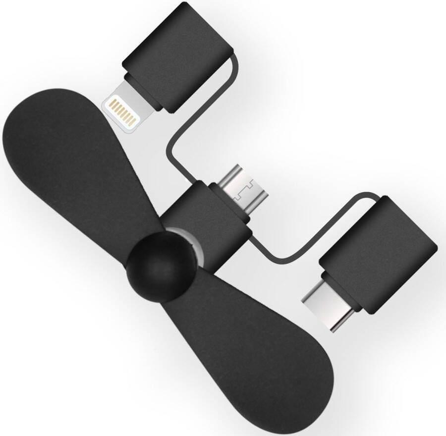 IMoshion 3-in-1 smartphone ventilator Lightning USB-C & Micro-USB Zwart