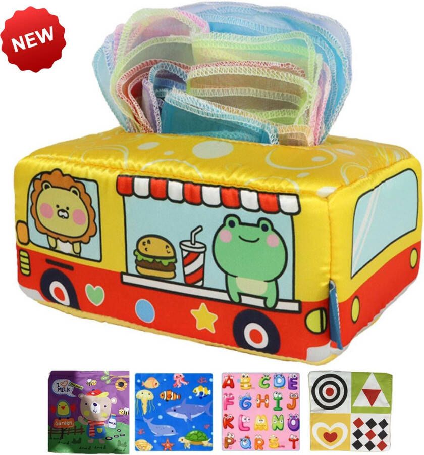 Imperatoris Tissue Box met Knisperende Doekjes – Kijk- en Knisperboekje Montessori – Baby Sensorisch Speelgoed 6 Maanden 0 1 2 Jaar – Busje