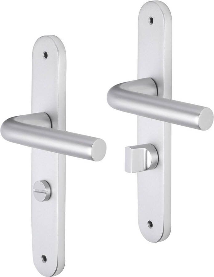 Impresso Bolton Deurklink – Deurbeslag – Ovaal – Deurschild met Schroeven en Toiletsluiting – Zilver