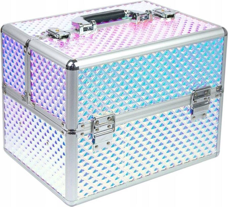 Imprezz Beautycase Nagel koffer Make Up koffer XL Formaat Hologram Unicorn Rainbow Design Paars Roze 1 dit model is zeer geschikt om een UV of LED lamp in mee te nemen Alleen bij ONS verkrijgbaar