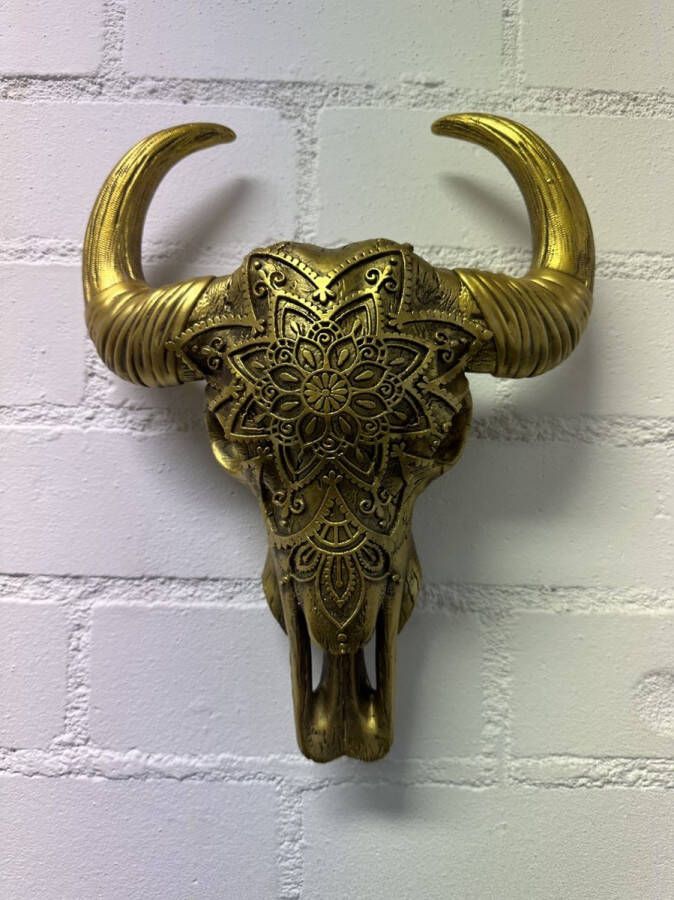 Impuls Decoratieve buffel schedel goud wanddecoratie hoogte 33x22x6 cm polyresin Woonaccessoires Wanddecoraties