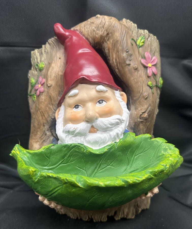 Impuls Decoratieve wanddecoratie kabouter met voederbakje meerkleurig hoogte 24 cm x 19 x 2 cm polyresin Tuinaccessoires