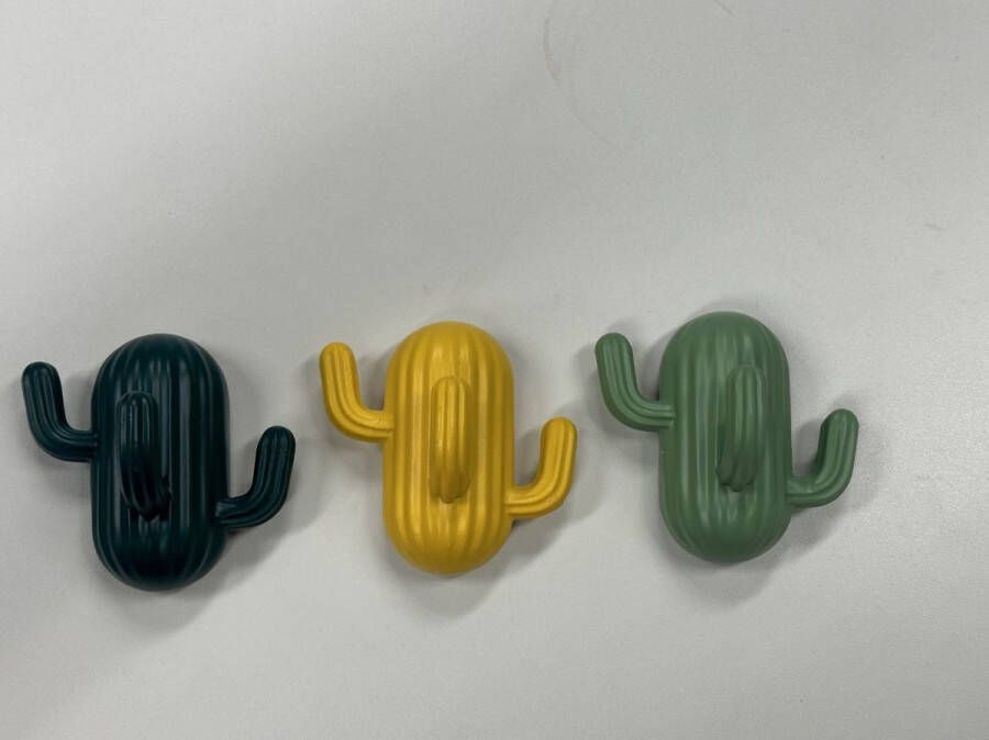 Impuls Decoratieve wandhaken cactus Set van 3 stuks donkergroen + geel + lichtgroen polyresin hoogte 8x9x8 cm Woonaccessoires Wanddecoratie
