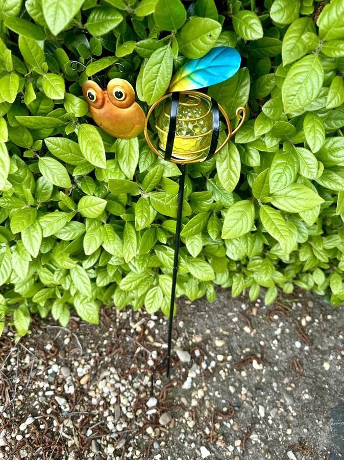 Impuls Metaal solarlamp op tuinsteker Bij meerkleurig tuinsteker hoogte 60 x 20 x 2 cm Tuindecoratie Tuinverlichting