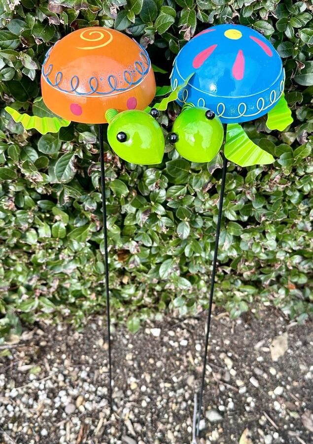 Impuls Metalen deco tuinstekers schildpadden Set van 2 stuks meerkleurig hoogte 70 x 20 x 2 cm Tuinaccessoires Tuindecoratie – Tuinstekers