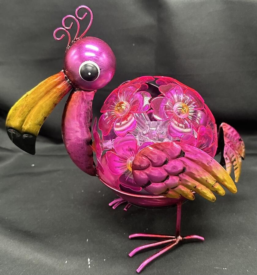 Impuls Metalen solarlamp met kunststof bol met bloemen Flamingo meerkleurig Met LED Staand model hoogte 20 x 24 x 2 cm Tuindecoratie Tuinverlichting