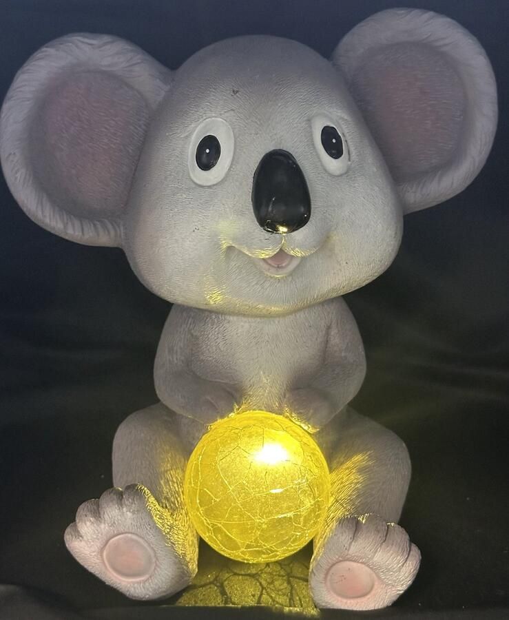 Impuls Polyresin solarlamp Koala met glazen craquele bol grijs polyresin + glazen craquele bol staand model hoogte 20 x 22 x 13 cm Tuindecoratie Tuinverlichting