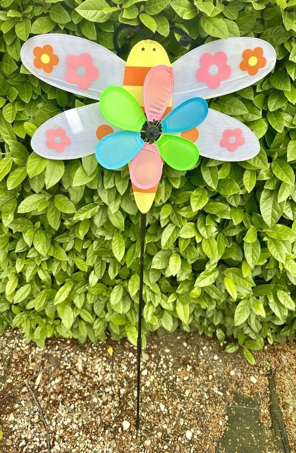 Impuls Windmolen met bij en bloem nylon + kunststof steker meerkleurig breedte 41 cm x hoogte 108 cm Tuinaccessoires Tuinstekers