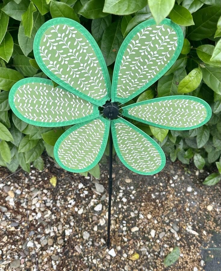Impuls Windmolen met bloem motief nylon + kunststof steker groen breedte 30 cm x hoogte 56 cm Tuinaccessoires Tuinstekers