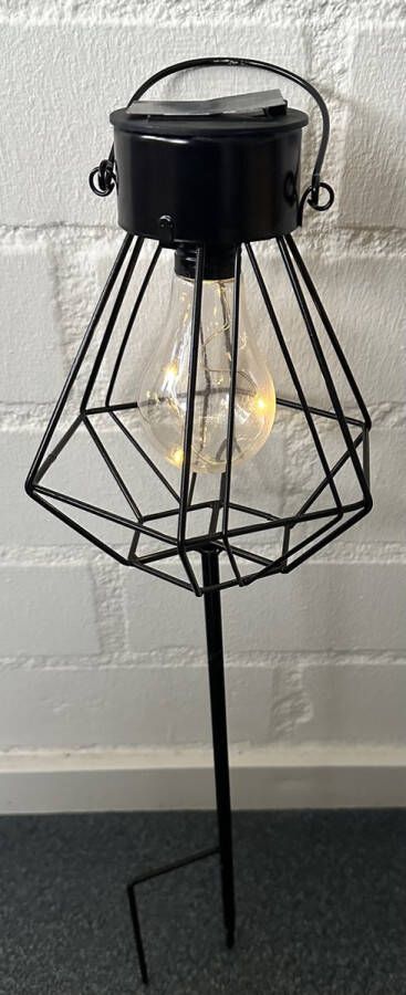 Impuls Industriële metalen solarlamp op tuinsteker met bulb LED zwart tuinsteker hoogte 56 x 16 x 2 cm Tuindecoratie Tuinverlichting
