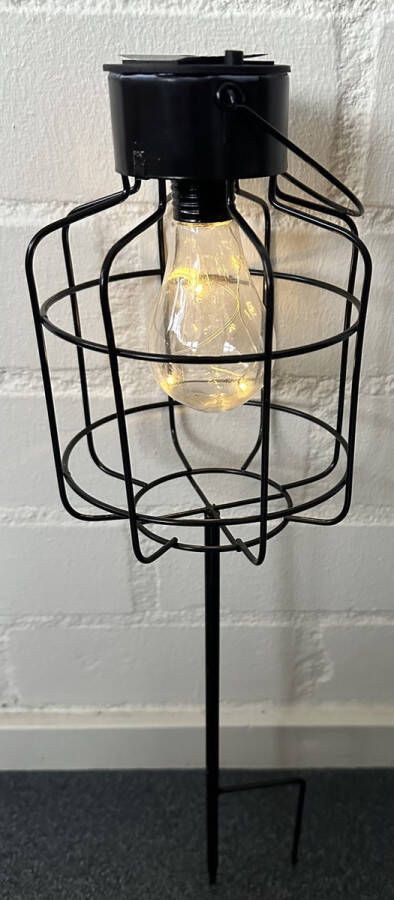 Impuls Industriële metalen solarlamp op tuinsteker met bulb LED zwart tuinsteker hoogte 60 x 16 x 2 cm Tuindecoratie Tuinverlichting