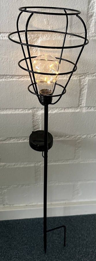 Impuls Industriële metalen solarlamp op tuinsteker met bulb LED zwart tuinsteker hoogte 70 x 14 x 2 cm Tuindecoratie Tuinverlichting