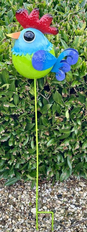 Impuls Metalen deco tuinsteker haan groen + meerkleurig hoogte 90 x 24 x 2 cm Tuinaccessoires Tuindecoratie – Tuinstekers